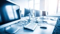 Computer Lab Workstation with Multiple Monitors. Royalty Free Stock Photo