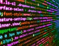 Computer language script code screen. Modern tech. Programming Javascript on laptop computer screen. Simple website HTML code with Royalty Free Stock Photo