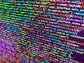 Computer language script code screen. Shallow depth of field, selective focus effect. Writing programming code on laptop. Vignette Royalty Free Stock Photo