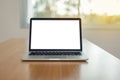 Computer laptop with blank screen on table. Royalty Free Stock Photo