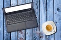 Computer Laptop Cup Coffee Top View Isolated Royalty Free Stock Photo