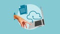 Computer laptop and Data document Management System on cloud online documentation database
