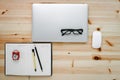 Computer Laptop and Digital Devices on Table Workspace, Top View of Creative Working Home Office Desktop With Laptop Device. Royalty Free Stock Photo