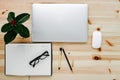 Computer Laptop and Digital Devices on Table Workspace, Top View of Creative Working Home Office Desktop With Laptop Device. Royalty Free Stock Photo