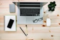 Computer Laptop and Digital Devices on Table Workspace, Top View of Creative Working Home Office Desktop With Laptop Device. Royalty Free Stock Photo