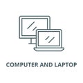 Computer and laptop line icon, vector. Computer and laptop outline sign, concept symbol, flat illustration Royalty Free Stock Photo