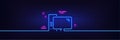 Computer line icon. PC component sign. Monitor with case. Neon light glow effect. Vector