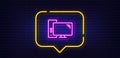 Computer line icon. PC component sign. Monitor with case. Neon light speech bubble. Vector