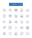 Computer line icons signs set. Design collection of Hardware, Software, Data, Network, Monitor, Keyboard, Mouse