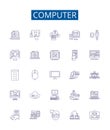 Computer line icons signs set. Design collection of Hardware, Software, Data, Network, Monitor, Keyboard, Mouse
