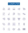 Computer line icons signs set. Design collection of Hardware, Software, Data, Network, Monitor, Keyboard, Mouse