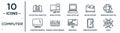 computer linear icon set. includes thin line laptop data analytics graphic on screen with circles, open laptop on, download from Royalty Free Stock Photo
