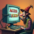 Computer lock cartoon sign online access blocked ransomware malware encrypted file data theft
