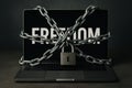 Computer Locked With Chains and Padlock, Symbolizing Lack of Freedom, Technology, Digital Security, and Control Over Royalty Free Stock Photo