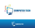computer logo creative pixel digital connect tech logo concept media tech