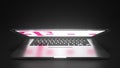 Open laptop with logo of DEUTSCHE TELEKOM on the screen. Editorial conceptual 3d animation