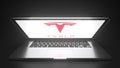 Open laptop with logo of TESLA on the screen. Editorial conceptual 3d rendering