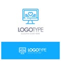 Computer, Love, Heart, Wedding Blue Outline Logo Place for Tagline