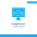 Computer, Love, Heart, Wedding Blue Solid Logo Template. Place for Tagline