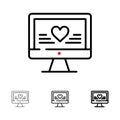 Computer, Love, Heart, Wedding Bold and thin black line icon set