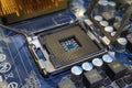 Computer mainboard cpu socket and pci sokket Royalty Free Stock Photo