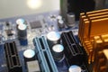Computer mainboard cpu socket and pci sokket Royalty Free Stock Photo