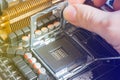 Computer mainboard processor socket closeup Royalty Free Stock Photo