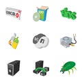 Computer maintenance icons set, cartoon style