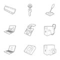 Computer maintenance icons set, outline style