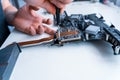 Computer maintenance. Pc technician repair service with laptop on hardware background. Maintenance engineer support Royalty Free Stock Photo