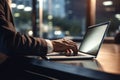 Hands cyberspace closeup using desk businessman business computer laptop technology working office online Royalty Free Stock Photo