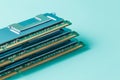 Computer memory modules on the aquamarine background Royalty Free Stock Photo