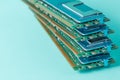 Computer memory modules on the aquamarine background Royalty Free Stock Photo