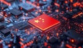 computer microchip with the Chinese flag on a circuit board Royalty Free Stock Photo