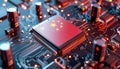 computer microchip with the Chinese flag on a circuit board Royalty Free Stock Photo