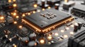 Computer Microchip on Circuit Board with various electronic components