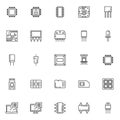 Computer microchip line icons set