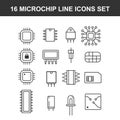 Computer microchip line icons set