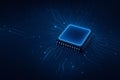 Computer microchip on motherboard, AI chip on circuit board, central computer Processor CPU concept Royalty Free Stock Photo