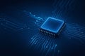 Computer microchip on motherboard, AI chip on circuit board, central computer Processor CPU concept Royalty Free Stock Photo