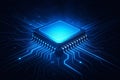Computer microchip on motherboard, AI chip on circuit board, central computer Processor CPU concept Royalty Free Stock Photo