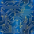 Computer microchip, seamless pattern on blue background