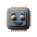 A smiling computer microchip with a face on a white background Royalty Free Stock Photo