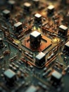 Computer Microchips on Electronic circuit board. AI Generative