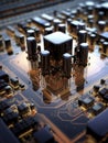 Computer Microchips on Electronic circuit board. AI Generative