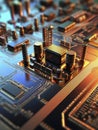 Computer Microchips on Electronic circuit board. AI Generative Royalty Free Stock Photo