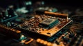 Computer Microchips and Processors on Electronic circuit board. Abstract technology microelectronics concept background Royalty Free Stock Photo