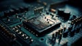 Computer Microchips and Processors on Electronic circuit board. Abstract technology microelectronics concept background Royalty Free Stock Photo