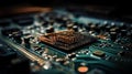 Computer Microchips and Processors on Electronic circuit board. Abstract technology microelectronics concept background Royalty Free Stock Photo