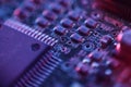 Computer Microchips and Processors on Electronic circuit board.  Computer hardware technology. Abstract technology Royalty Free Stock Photo